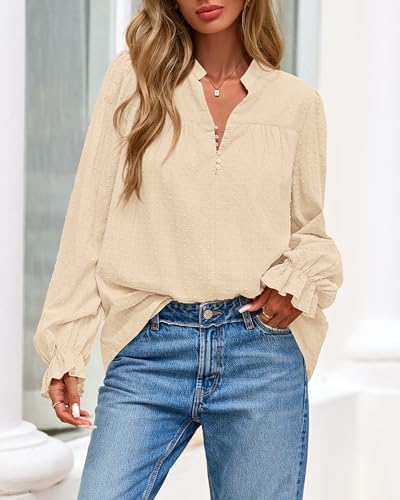 BTFBM Women Fall Tops 2025 Boho Solid V Neck Fashion Casual Long Sleeve Button Down Blouses Dressy Shirts4