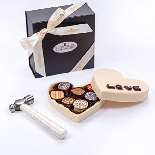 Le Chocolatier Gourmet Chocolate Heart & Truffle Smash Box - Small - Premium Chocolate Heart Smash Box Filled with Decadent Assorted Truffles Perfect for Chocolate Lovers, Birthdays, Gifts, and Holidays (White Chocolate)
