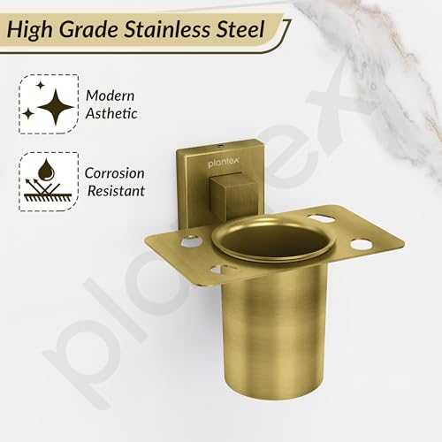 Image of Plantex Tumbler Holder for Bathroom /Stainless Steel Toothbrush Holder /Toothpaste Holder /Bathroom Accessories - Pack of 1, Aqua (Brass Antique)