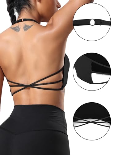 YEOREO Women's Sports Bra Halter Workout Sports Bra Strappy Criss Cross Back Bra Removable Padded Yoga Crop Top4