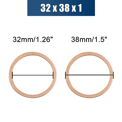 X AUTOHAUX 15pcs 32mm x 38mm x 1mm Copper Flat Washer Screw Gasket Sealing, Copper Tone, 14 x 10 x 1.5 cm - Image 3