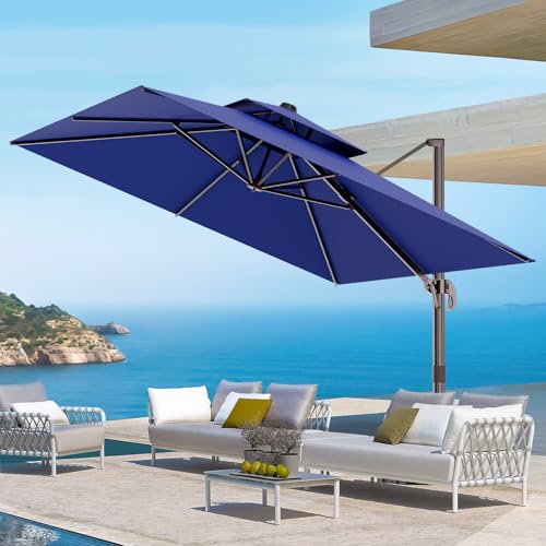 Cantilever Patio Umbrella 9x12ft with 360° Rotation, Navy
