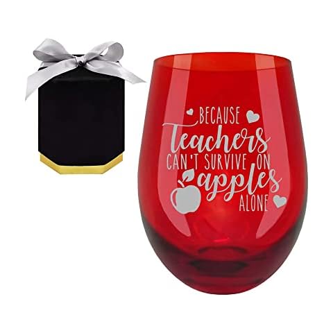 Christmas Gifts for Teacher, Because Teachers cant live on Apples Alone Etched Ruby Wine Glass Cover