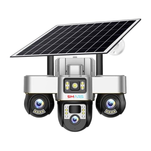 Image of smars 3-Lens PTZ Solar 4G SIM Security Camera | Outdoor CCTV with Triple View | Night Vision | Motion Detection | Full Mobile Control