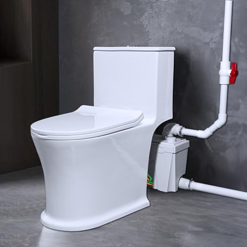 500Pro watt Macerating Toilet with Pump, Two-Piece Upflush Toilet For Basement, Powerful & Quiet Macerating System With 3 Water Inlet & Ac Vent, 36ft Vertically, Skirted Bowl