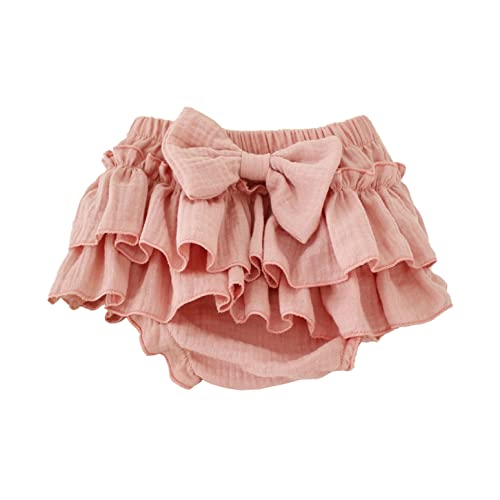 Image of RUKOSU Baby Girls Bloomer Skirt Shorts Bowknot Cotton Gauze Ruffle Diaper Cover Shorts Briefs Cute Bloomers Underpants