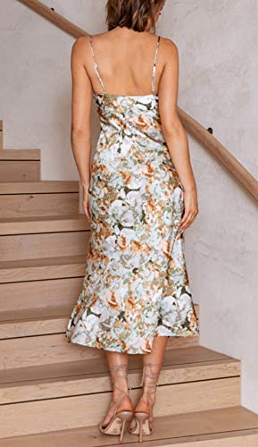 Image of Tsher Women's Sleeveless Spaghetti Strap Satin Wedding Guest Party Dress Cowl Neck Backless Midi Formal Dresses