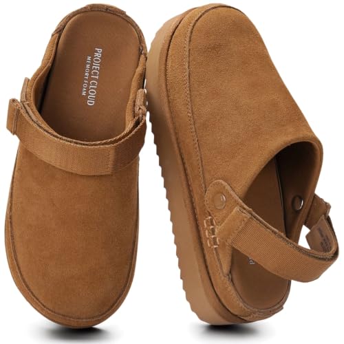 100% Genuine Leather Platform Mule Clogs for Women - Fall...