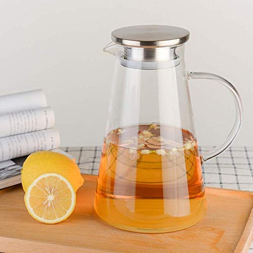Image of 1800 ML Water Juice Jug Pot, Borosilicate Glass, Stainless Steel Air Tight Cap, Transparent Borosilicate Glass (Pack of 1)