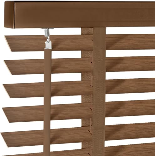 2 Cordless Solid Wood Blinds for Indoor Window 21.5 W x 36 H Real Wooden Blackout Blinds Horizontal Shutters Easy to Install for Home Interior Windows Walnut