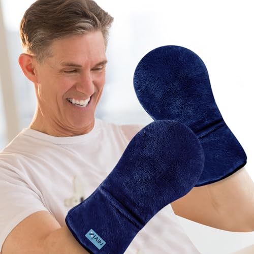 Image of REVIX Moist Heat Hand Warmers Glove, Microwavable Mittens for Finger, Navy