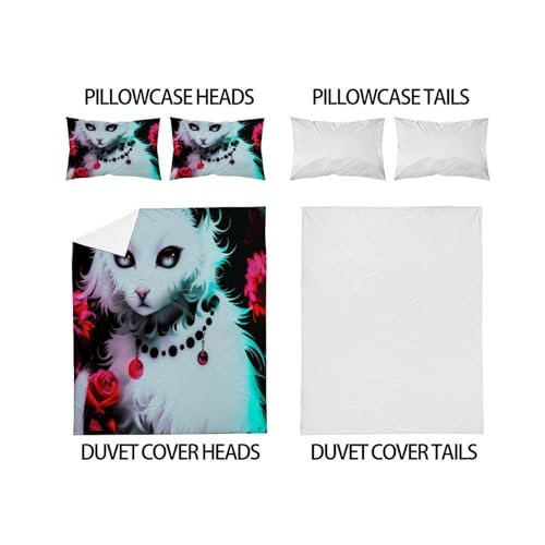 Parure housse de couette chat blanc douce anti-glissement avec sa fermeture éclair - 4