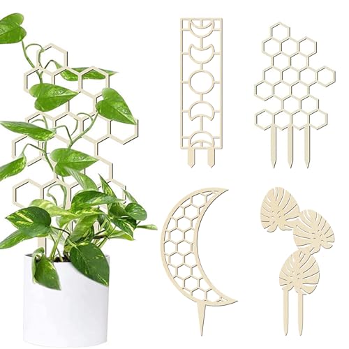 FOSDICK 4 Stück Rankhilfe Zimmerpflanzen, Rankgitter Holz, Garten Pflanzenstütze Rankhilfe, Kletterpflanzen Rankhilfe, Kletterhilfe Pflanzen, Rankhilfen, Pflanzen Stütze für Topfpflanzen, Blumen