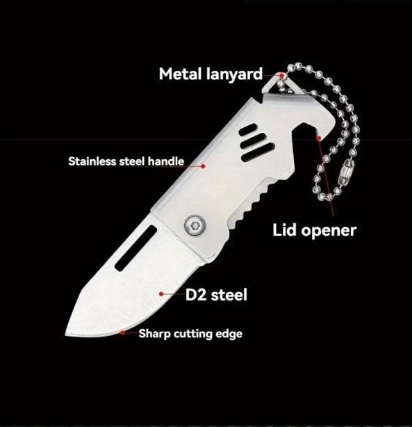 Image of CAPMORA Mini Folding Utility Tool Keychain, Metal, with Carabiner Clip, Compact Everyday Carry for Package Opening and Outdoor Use (SILVER Chain)