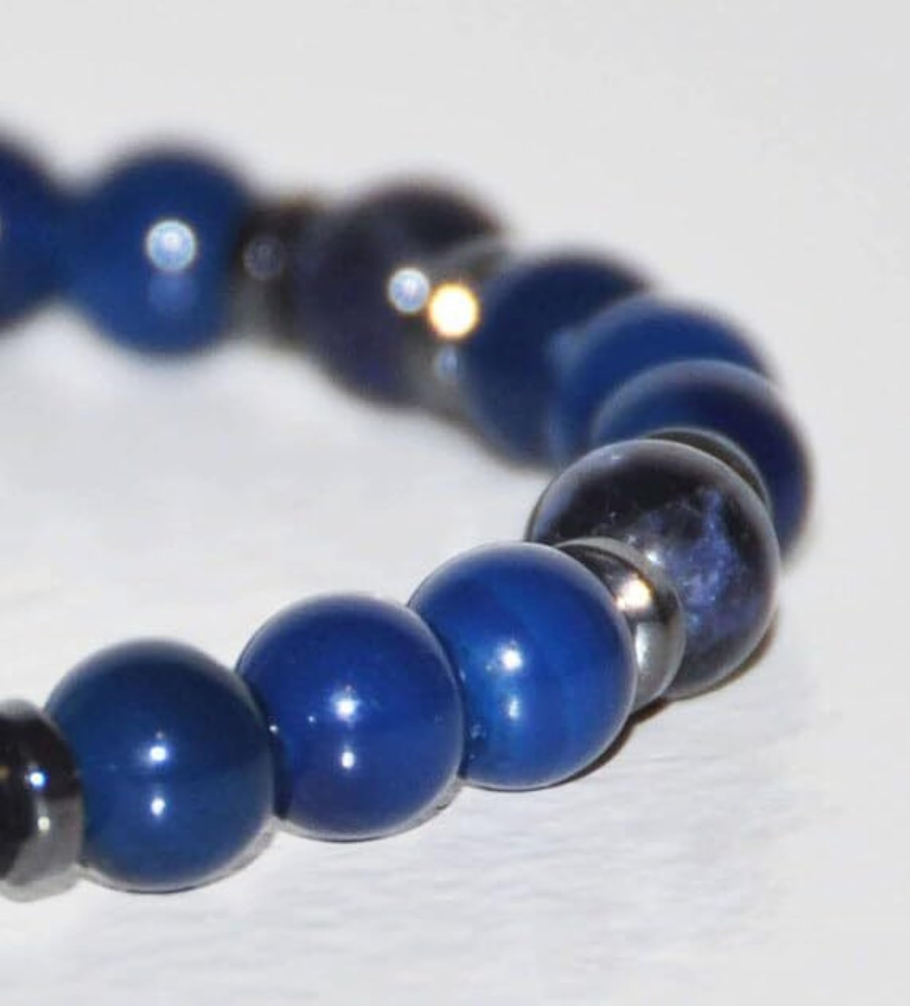 Natural Blue Agate, Sodalite & Hematite 8mm Smooth Cut Beads Gemstone Stretch Bracelet