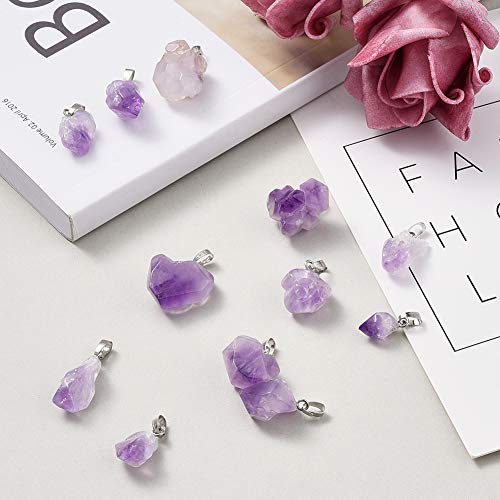 Fashewelry 20Pcs Natural Irregular Amethyst Rock Stone Pendants Healing Crystal Chakra Gemstone Charms For Jewelry Making Hole: 5X2.5Mm #TOP4