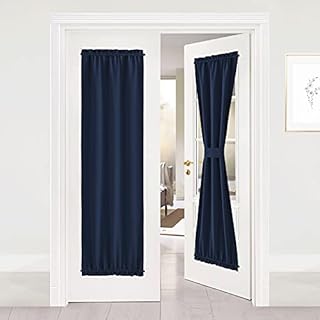 NICETOWN Blackout French Door Curtain - Thermal Insulated Side Door Window Curtain Panel Drape for Front Entry Way/Kitchen/Dining Room/Bathroom, Navy, 1 Panel, 25W by 72L inches