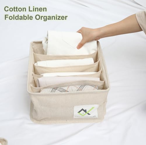 Image of House Of Quirk Set Of 3 Foldable Storage Box Drawer Divider Organizer Closet Storage For Socks Bra Tie Scarfs (5+6+9 Slot, Set Of 3, Beige Linen) - Clothing