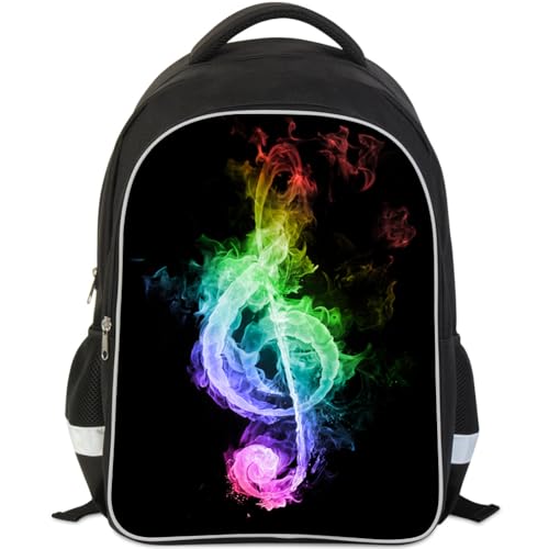 ZRENTAO Kids Backpack, 3D Reflective Cartoon, 600D Polyester & Dual Zippers, 17" Bookbag with Ergonomic Design for boys & girls age 6-18, Musicnote Space Style for school Children Kids