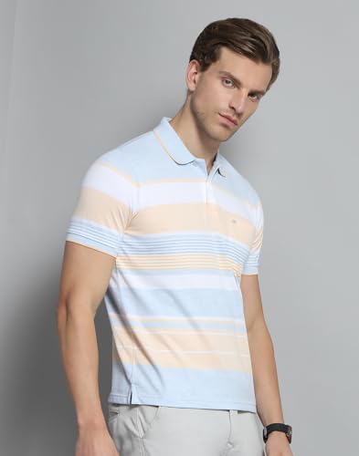 Image of Monte Carlo Mens Cotton Blend Regular Fit Polo T-Shirt | Half Sleeve | Striped Pattern| Casual Everyday Wear | Stylish & Comfortable Tshirt