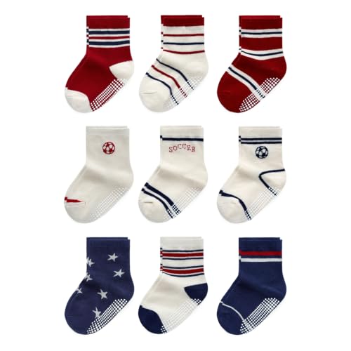 Image of Toddler Non Slip Cotton Crew Socks with Grips for Baby Boys Girls