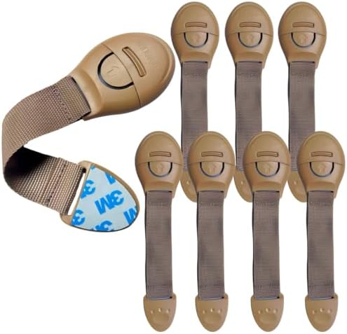 KidDough Furniture Safety Locks for Kids, Child Safety Locks for Drawers, Cabinets, Fridge, Cupboard Lock, Baby Proofing Product, Strong and Adhesive Safety Locks (Beige, 8 Beige Locks)
