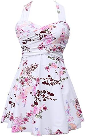 COCOPEAR Women's Elegant Crossover One Piece Swimdress Floral Skirted Swimsuit Floral 38 2XL/14-16