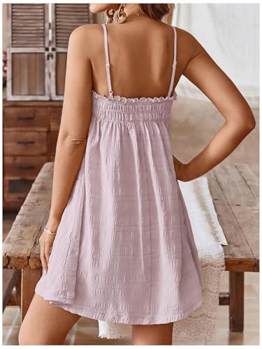 Image of MakeMeChic Women's Babydoll Dress Sleeveless Swing Shirred Mini Dresses | Beach, Summer, Sundress, Ruffle, Casual Dress, Flowy Dress