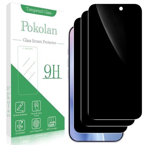 Pokolan Lot de 3 Verre Trempé Anti Espion pour iPhone 17, Film Protection écran Confidentialité, Anti Reflet, Anti Empreinte, Dureté 9H, HD Vitre Protecteur