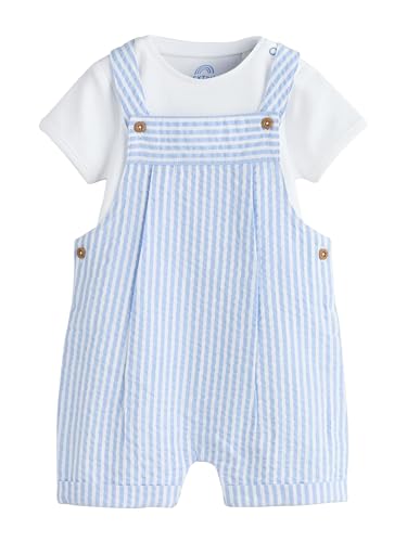 NEXT Baby Jungen Baby Latzhose aus Webmaterial und Bodysuit im Set Blau gestreift 56