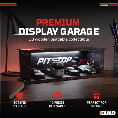 Image of Garage for 1:64 Cars, Toy Car Garage, Diorama & Storage Playset, Parking Garage for Die-Cast & 1:64 Mini RC Cars, DIY Building Kit, Car Display Set (Black)