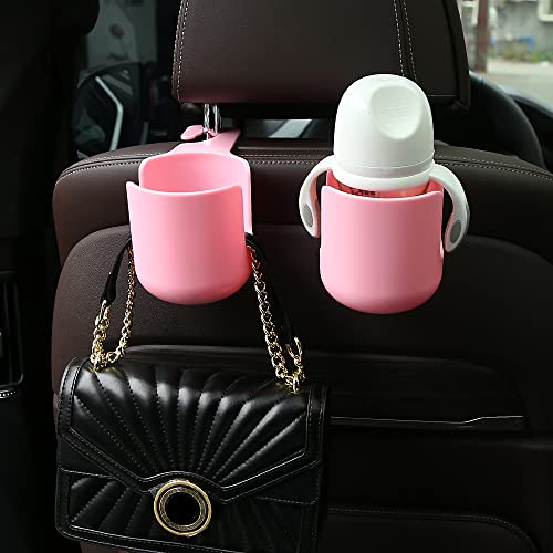 Image of Movecup Car Seat Headrest Hook Organizer with Cup Holder - Universal Vehicle Storage Hanger for Handbags, Groceries, Backseat Organizer, Car Accessories Fit All Cars (Pink)