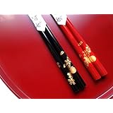 輪島漆塗箸 はんこ蒔絵箸さくら1膳　バラ (黒)
