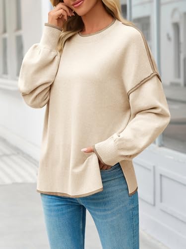 Saodimallsu Womens Fall Crew Neck Sweater Long Sleeve Color Block Sweaters Loose Casual Knit Pullover Tops4