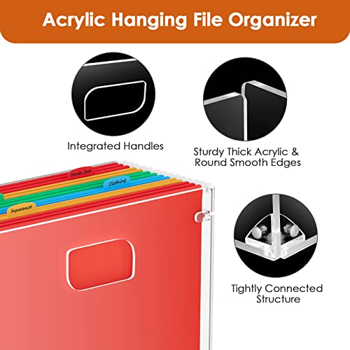 Maxgear Hanging File Organizer Box, Acrylic File Folder Organizer For Letter Size Folders Portable File Holder Box With Handles Desk Hanging Folder Organizer File Crate Clear 12.6 X 9.52 X 5.51 Inch #TOP1