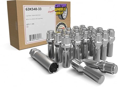 Image of Wheel Accessories Parts 20 Pcs M14 x 1.50 Thread Acorn Seat Spline Lug Bolt Chrome Finish 33mm Shank Length Car Spline fits Land Rover Range Rover | Volvo S60 S90 XC40 XC60 XC70 XC90 | Older BMW