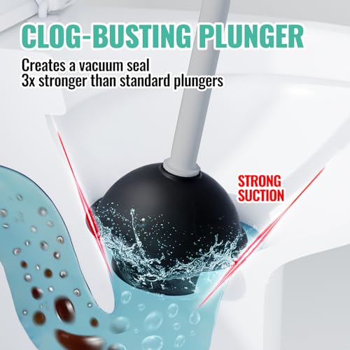 Image of 3 in 1 Toilet Brush and Plunger Set with Crevice Cleaning Brush, Toilet Plunger and Brush Set with Extra Long Handle, Plungers for Bathroom Accessories, Toilet Plunger with Holder, Dark Grey