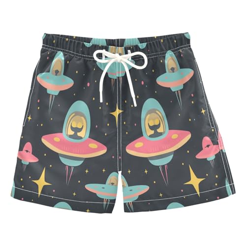 Jucciaco Boys Swim Trunk Quick Dry Beach Board Shorts UFO Planet Star Black Swimwear for Kids