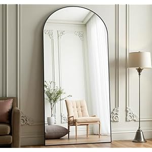 Arched Full Length Mirror, 71″ x 30″ Free Standing Floor Mirror, Modern Full Body Mirror with Stand, Wall Mirror with Aluminum Alloy Frame for Bedroom,Living Room, Black
