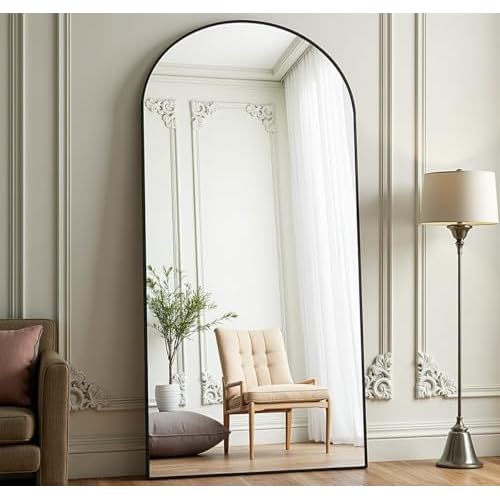 Arched Full Length Mirror, 71″ x 30″ Free Standing Floor Mirror, Modern Full Body Mirror with Stand, Wall Mirror with Aluminum Alloy Frame for Bedroom,Living Room, Black
