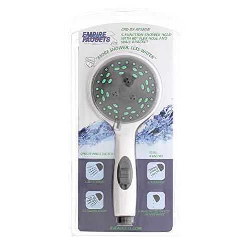 Empire Faucets Rv 5-Function Massaging Handheld Shower Head Detachable Shower Head With Hose And Mount, White Vinyl #TOP4