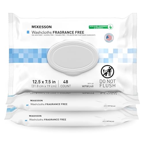 Image of McKesson Washcloth Wipes, Unscented - Disposable Wet Wipes for Adults - Fragrance-Free, Paraben-Free - No-Rinse Formula, 48 Count, 3 Packs, 144 Total