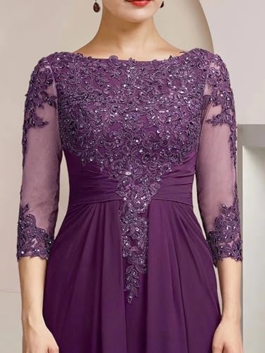 Mother of The Bride Dress for Wedding Chiffon A-Line Formal Evening Gowns with Sleeve BOF1604