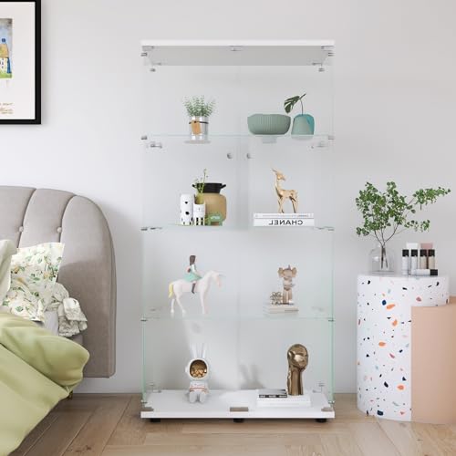 Vitrina de cristal 164 x 80,5 x 36,5 cm, armario de colección de cristal con cerradura, mueble vitrina de cristal templado transparente con 4 estantes, vitrina de cristal para colección para hogar y