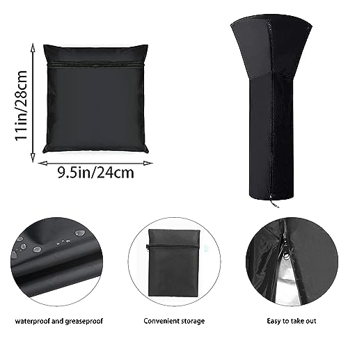 Tearom Patio Heater Covers Outdoor Heater Covers Waterproof Heater Covers for Standing Heater Tear-Proof Wind-Resistant UV-Resistant Snow-Resistant with Zipper and Storage Bag 87*34*19inch Black