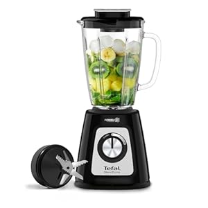 Tefal Blendforce II Blender, 2L Glass Jug, 1.25L Effective Capacity, 800W, 4 Removable Powelix Blades, Smoothie Maker, Ice Crush, 2 Speeds + Pulse Kitchen Blender, Black, BL435840
