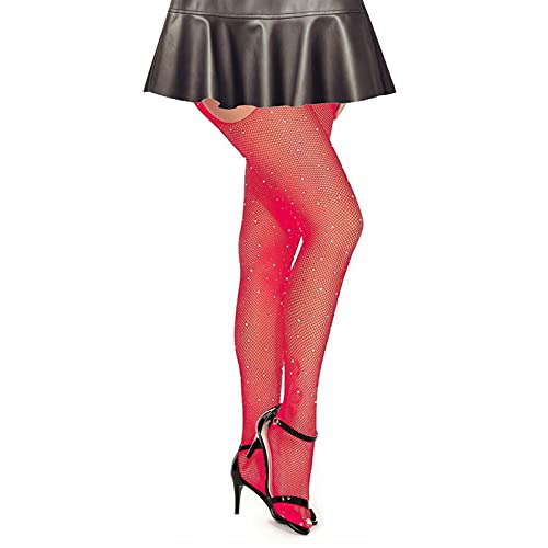 MengPa Women's Fishnets Sparkly Tights High Waist Rhinestone Stockings Sexy Party Pantyhose (Suspender-Red) US2452D