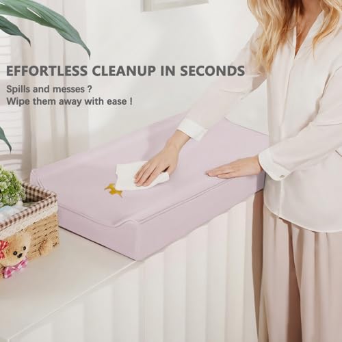 Vegan Leather Changing Pad Cover - 31\"X 16\" - Waterproof Wipeable, Extra Thick & Portable & Non-Slip Diaper Mat - Fits Standard Changing Tables for Baby Boy Girl (Pink) - Thumbnail 3