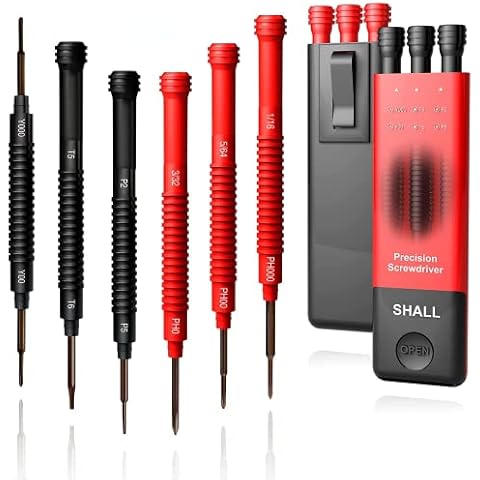 SHALL 6-Piece Precision Screwdriver Set with Case, 12-Size Magnetic Mini Screwdrivers, DIY Repair Tools Kit for Laptop, Glasses, Watch, Electronics (Double-end Phillips/Slotted/Torx/Pentalobe/Triwing) Cover