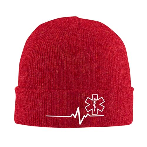XVBCDFG Paramedic Heartbeat Thin White Line Knit Ski Beanie Cap classico caldo cappello invernale per donne e uomini, Rosso, Taglia unica XVBCDFG Paramedic Heartbeat Thin White Line Knit Ski Beanie Cap classico caldo cappello invernale per donne e uomini, Rosso, Taglia unica